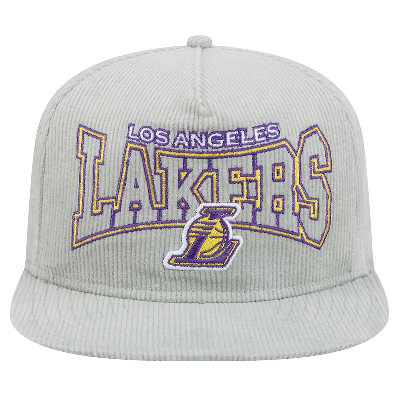 Men's New Era Gray Los Angeles Lakers Throwback Corduroy Golfer Snapback Hat