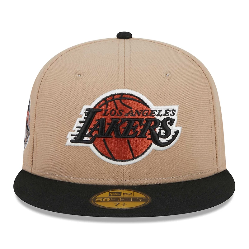 Men's New Era Khaki/Black Los Angeles Lakers Burnt Orange Logo Two-Tone 59FIFTY Fitted Hat