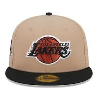 Men's New Era Khaki/Black Los Angeles Lakers Burnt Orange Logo Two-Tone 59FIFTY Fitted Hat