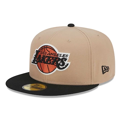 Casquette ajustée bicolore 59FIFTY avec logo orange brûlé des Los Angeles Lakers New Era pour hommes, kaki/noir
