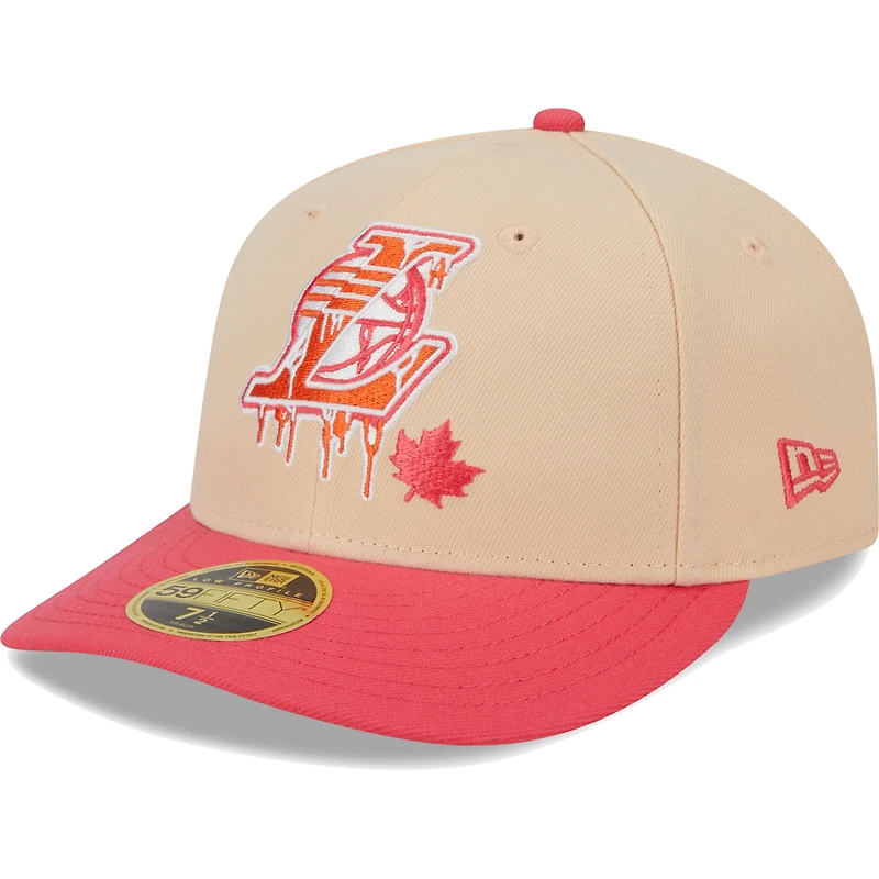 Casquette ajustée 59FIFTY Los Angeles Lakers Drip Low Profile New Era kaki/corail pour hommes