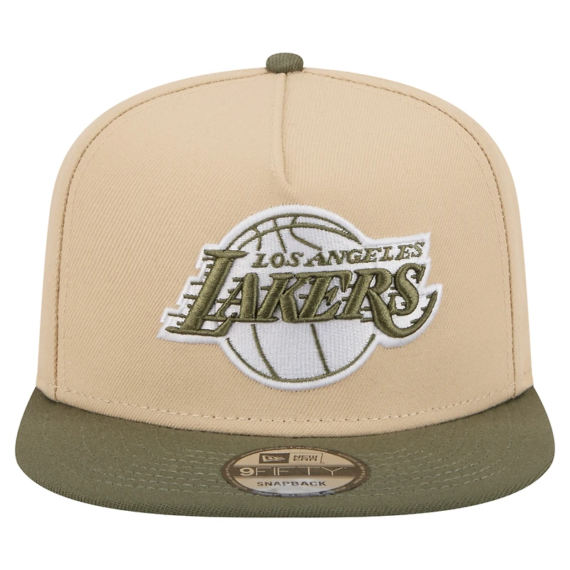 Men's New Era Khaki/Olive Los Angeles Lakers Color Pack Two-Tone A-Frame 9FIFTY Snapback Hat