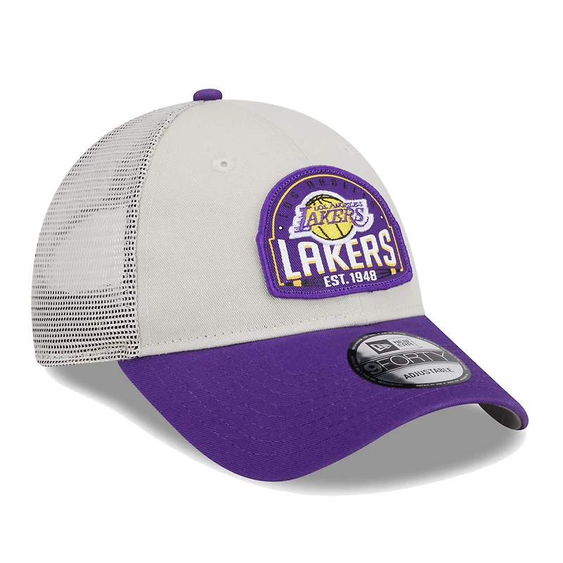Men's New Era Khaki/Purple Los Angeles Lakers Throwback Patch Trucker 9FORTY Adjustable Hat