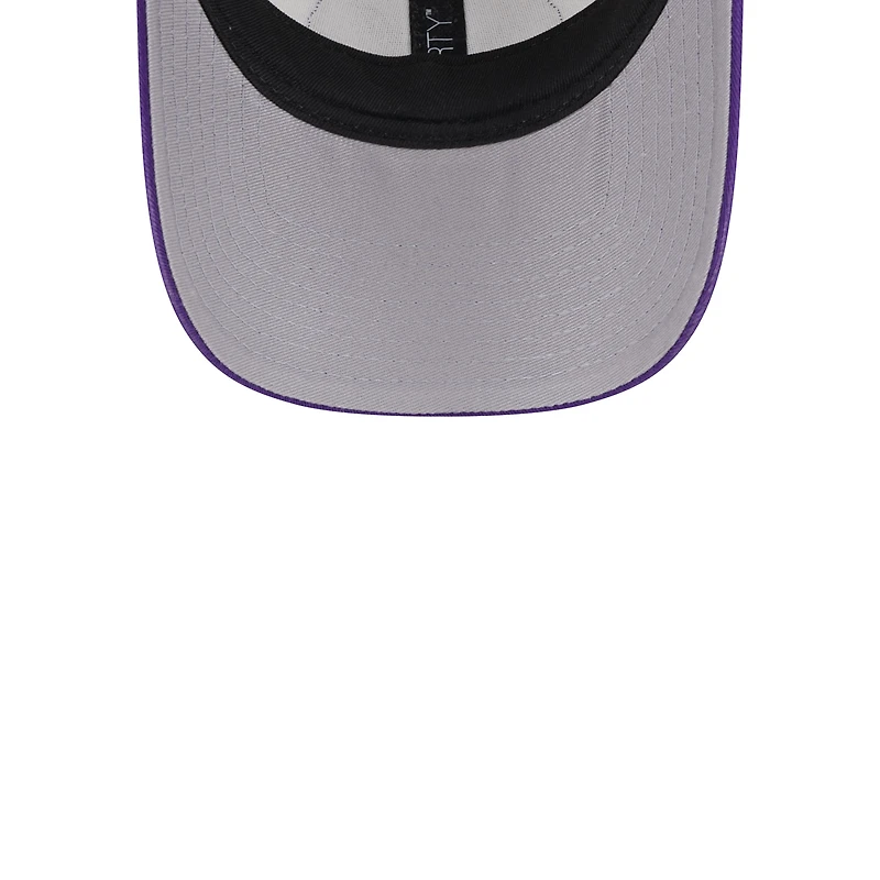 Casquette réglable 9FORTY Los Angeles Lakers Throwback Patch Trucker 9FORTY kaki/violet New Era pour hommes