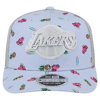 Casquette extensible à bouton-pression New Era bleu clair/gris pour homme des Los Angeles Lakers Adventure Aloha Pattern 9SEVENTY