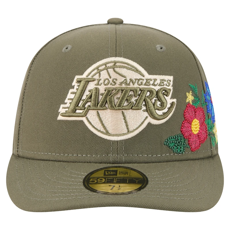 Men's New Era Olive Los Angeles Lakers Tonal Florals 59FIFTY Fitted Hat