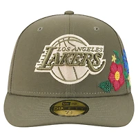 Men's New Era Olive Los Angeles Lakers Tonal Florals 59FIFTY Fitted Hat