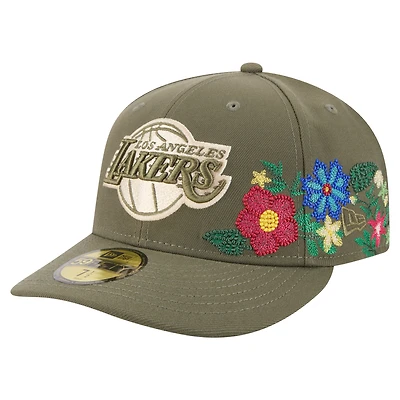 Casquette ajustée 59FIFTY olive Los Angeles Lakers pour homme New Era à fleurs ton sur