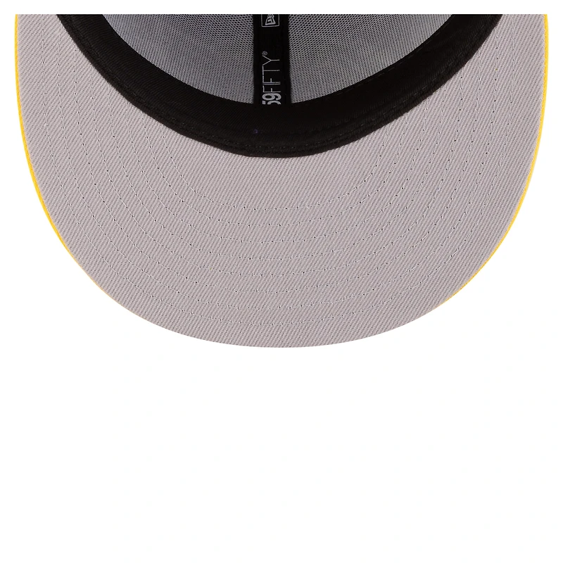 Casquette ajustée New Era 59FIFTY pour homme, violette et or, Los Angeles Lakers, style années 80.