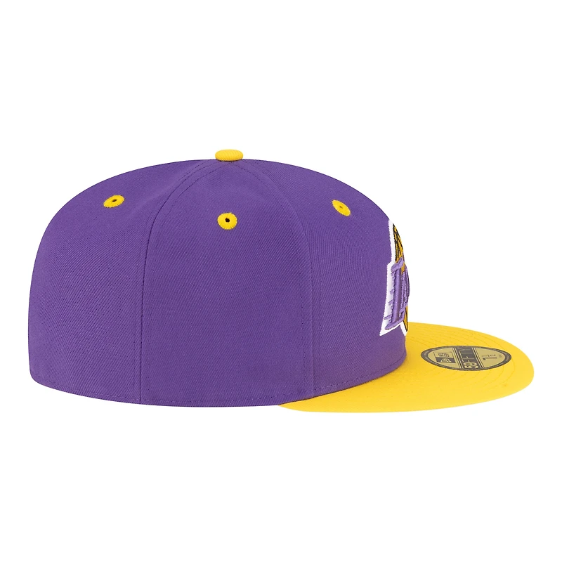 Casquette ajustée New Era 59FIFTY pour homme, violette et or, Los Angeles Lakers, style années 80.