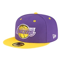 Casquette ajustée New Era 59FIFTY pour homme, violette et or, Los Angeles Lakers, style années 80.