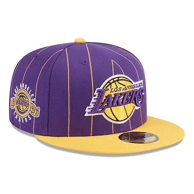 Casquette ajustée bicolore 59FIFTY à fines rayures des Los Angeles Lakers New Era pour homme, violet/or
