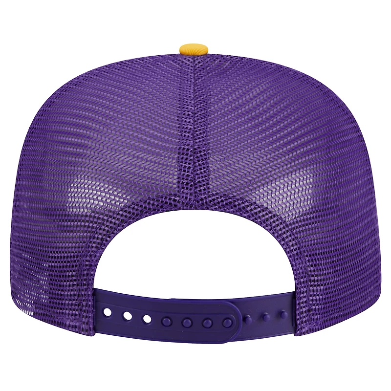Men's New Era Purple Los Angeles Lakers Arch A-Frame Trucker 9FIFTY Snapback Hat