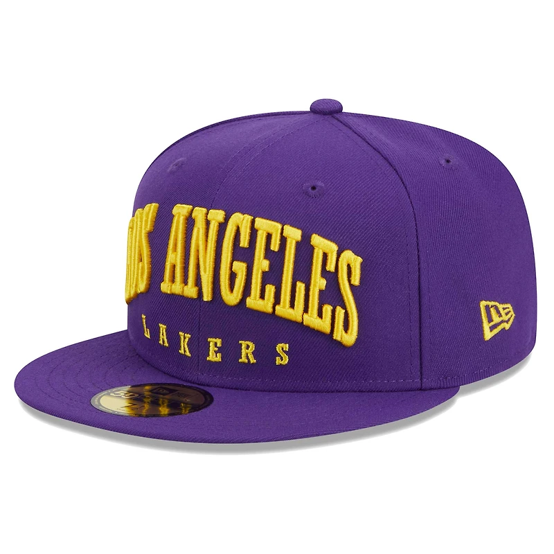 Men's New Era Purple Los Angeles Lakers Big Arch Text 59FIFTY Fitted Hat