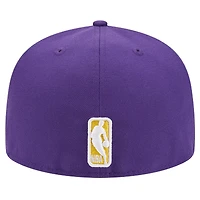 Men's New Era Purple Los Angeles Lakers Court Sport Leather Applique 59FIFTY Fitted Hat