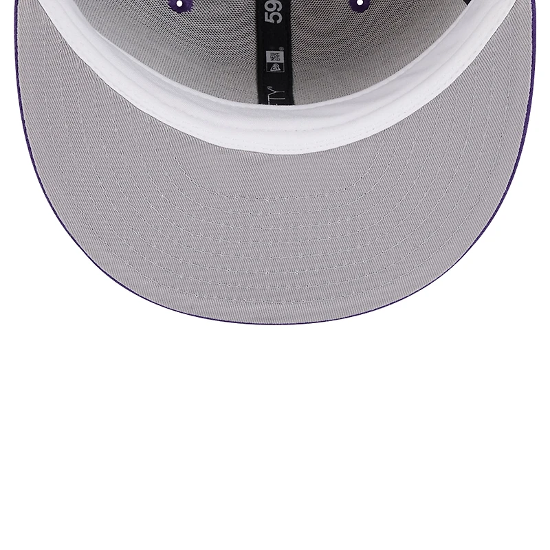 Men's New Era Purple Los Angeles Lakers Court Sport Leather Applique 59FIFTY Fitted Hat