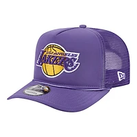 Casquette trucker New Era 9FIFTY A-Frame ajustable pour homme, modèle Los Angeles Lakers violet délavé, à visière en mousse.