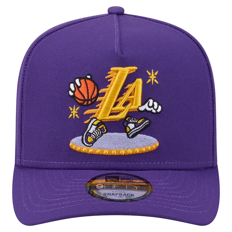 Casquette ajustable New Era 9FIFTY pour homme, violette, Los Angeles Lakers, logo cartoon, style A-Frame.