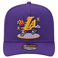 Casquette ajustable New Era 9FIFTY pour homme, violette, Los Angeles Lakers, logo cartoon, style A-Frame.