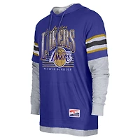 Men's New Era Purple Los Angeles Lakers Layered Long Sleeve Hoodie T-Shirt