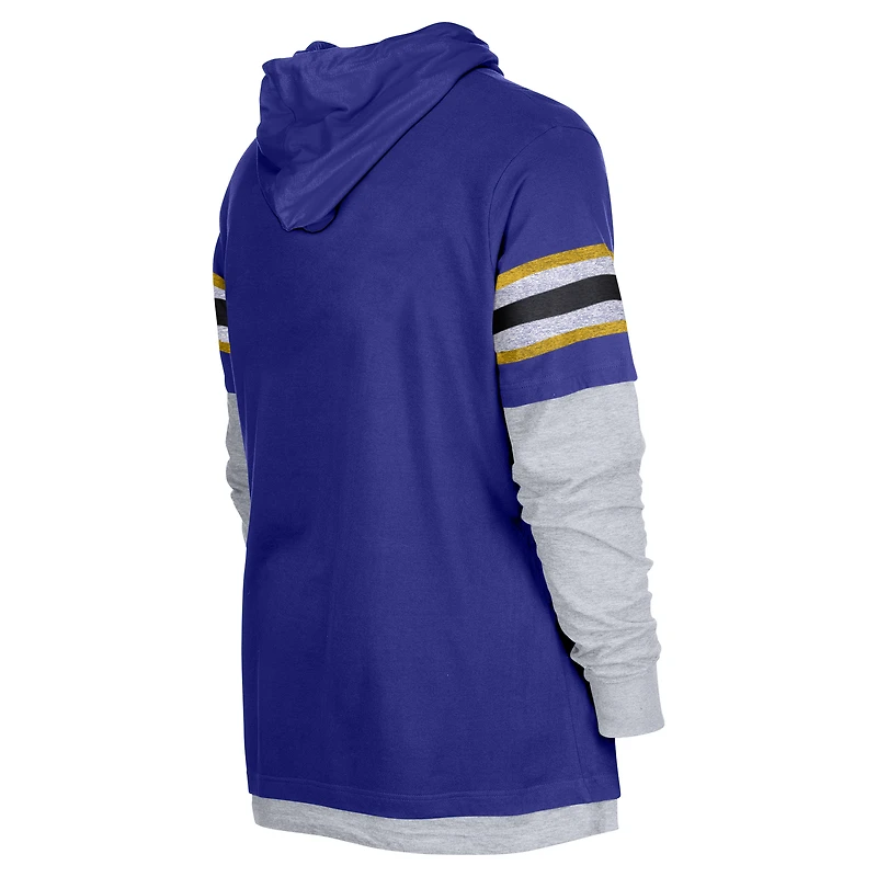 Men's New Era Purple Los Angeles Lakers Layered Long Sleeve Hoodie T-Shirt
