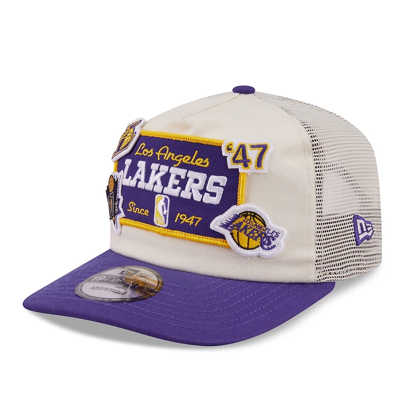 Men's New Era Purple Los Angeles Lakers Layered Patch 19TWENTY Adjustable Hat