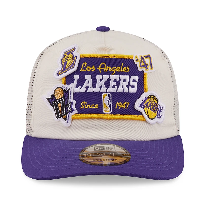 Men's New Era Purple Los Angeles Lakers Layered Patch 19TWENTY Adjustable Hat