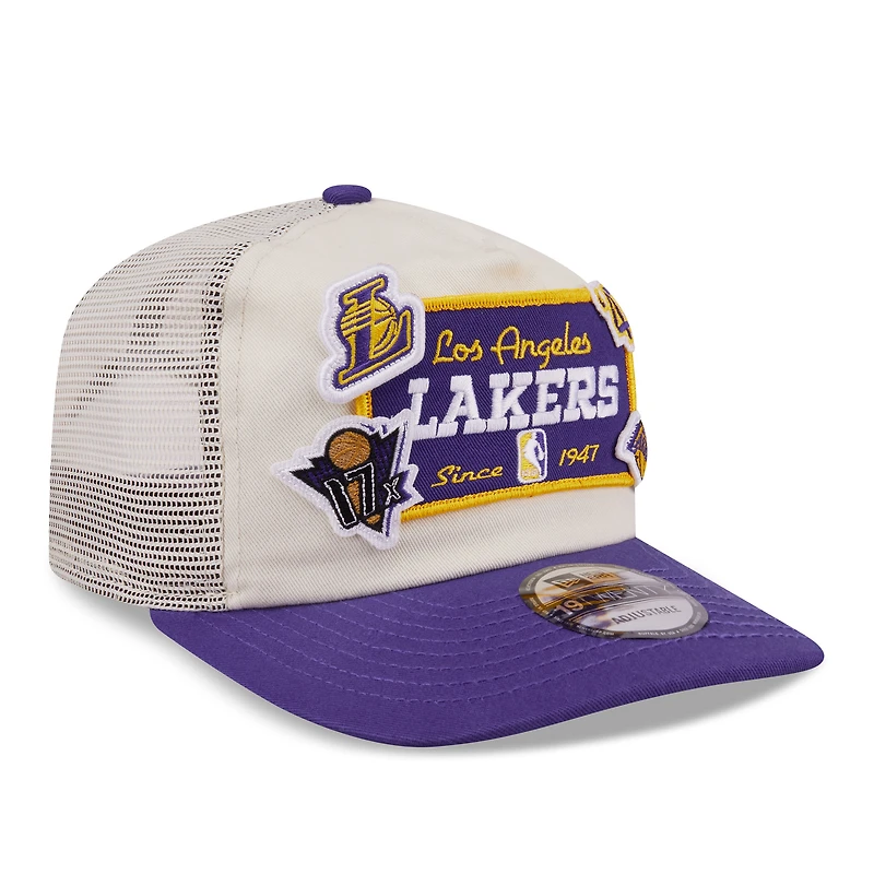 Casquette ajustable New Era 19TWENTY violette pour homme, Los Angeles Lakers, avec écusson superposé.