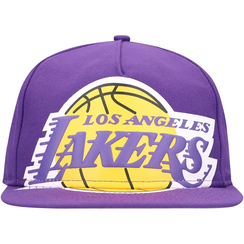 Men's New Era Purple Los Angeles Lakers Oversized Puff Print Logo Golfer Snapback Hat