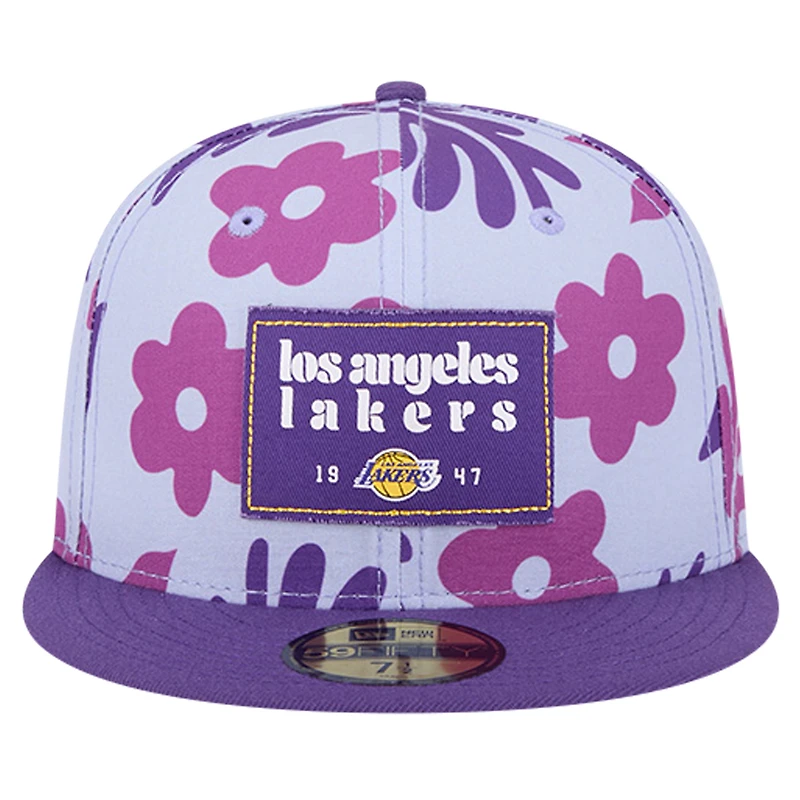 Casquette ajustée 59FIFTY bicolore violette Los Angeles Lakers Palm Fronds New Era pour homme