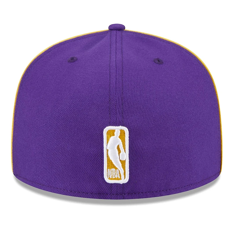 Men's New Era Purple Los Angeles Lakers Piped & Flocked 59Fifty Fitted Hat