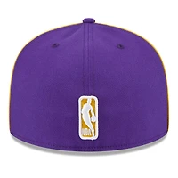 Men's New Era Purple Los Angeles Lakers Piped & Flocked 59Fifty Fitted Hat