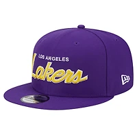Men's New Era Purple Los Angeles Lakers Script Side Patch 9FIFTY Snapback Hat
