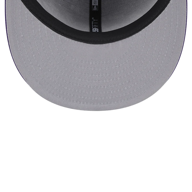 Men's New Era Purple Los Angeles Lakers Sport Night Script Sided 59FIFTY Fitted Hat