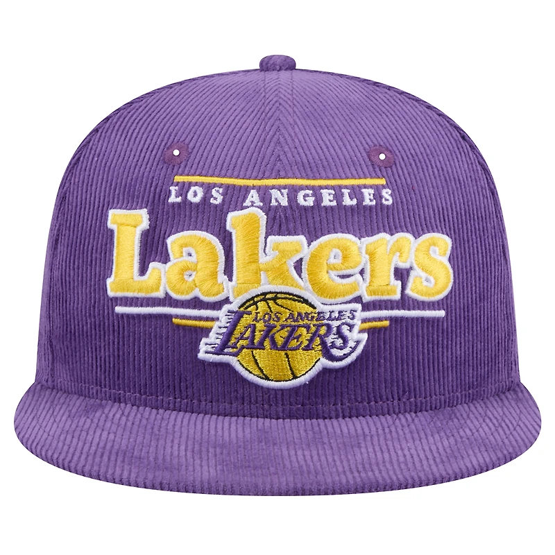 Men's New Era Purple Los Angeles Lakers Throwback Display Corduroy 9FIFTY Snapback Hat