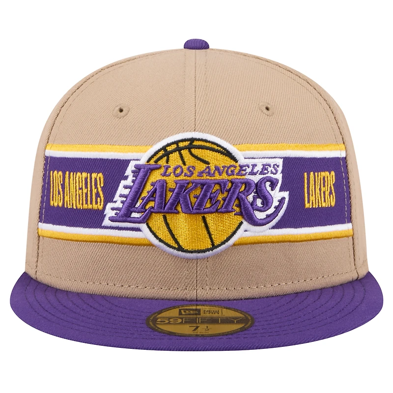 Casquette ajustée 59FIFTY NBA Draft 2024 New Era pour hommes, beige/violet, Los Angeles Lakers