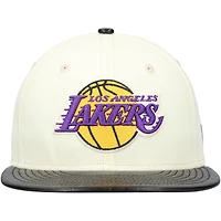 Men's New Era White/Black Los Angeles Lakers Faux Leather Visor Two-Tone 59FIFTY Fitted Hat