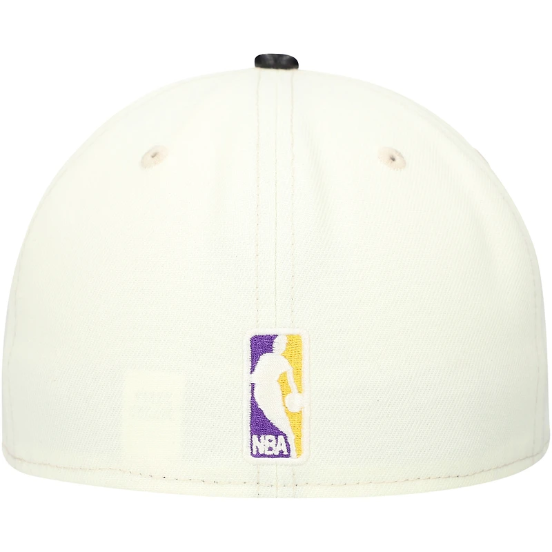 Men's New Era White/Black Los Angeles Lakers Faux Leather Visor Two-Tone 59FIFTY Fitted Hat