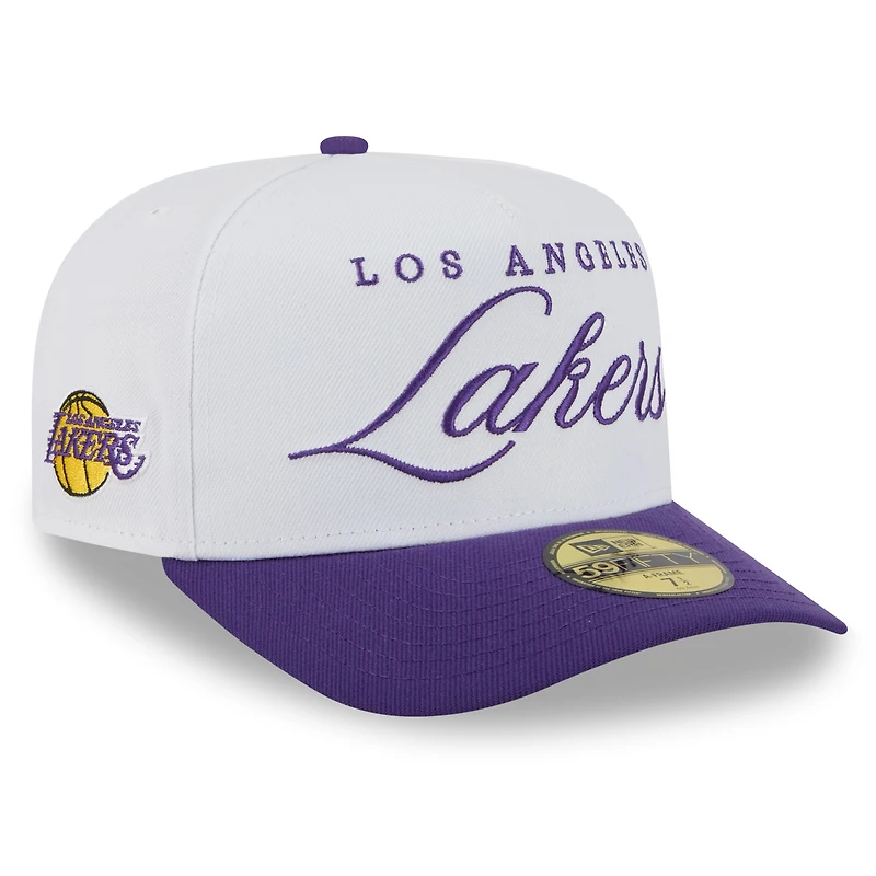Casquette ajustée New Era 59FIFTY blanche/violette pour homme, NBA Draft 2025, Los Angeles Lakers