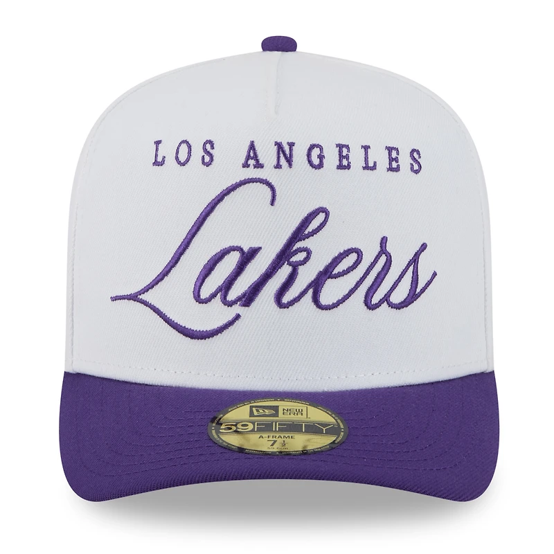 Casquette ajustée New Era 59FIFTY blanche/violette pour homme, NBA Draft 2025, Los Angeles Lakers