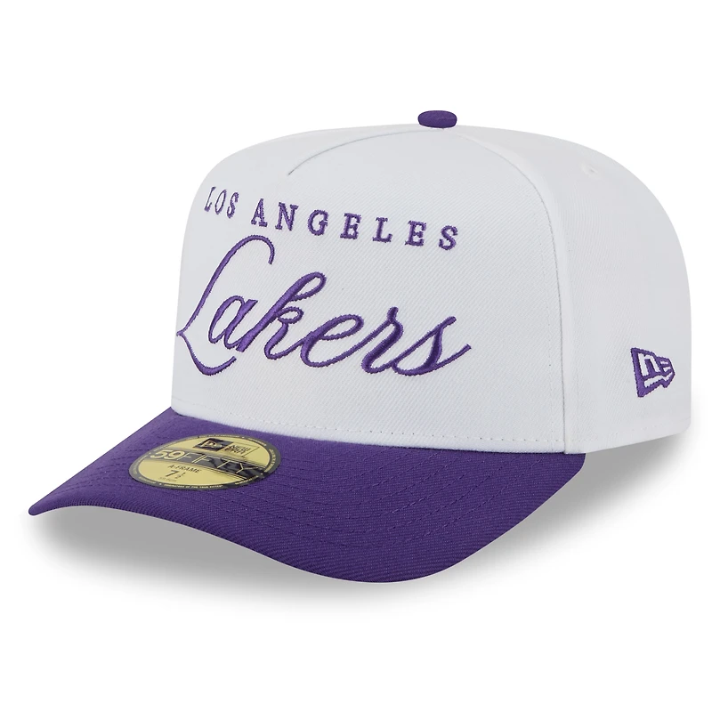 Casquette ajustée New Era 59FIFTY blanche/violette pour homme, NBA Draft 2025, Los Angeles Lakers