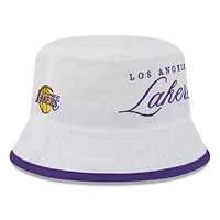 Men's New Era White/Purple Los Angeles Lakers 2025 NBA Draft Nylon Bucket Hat