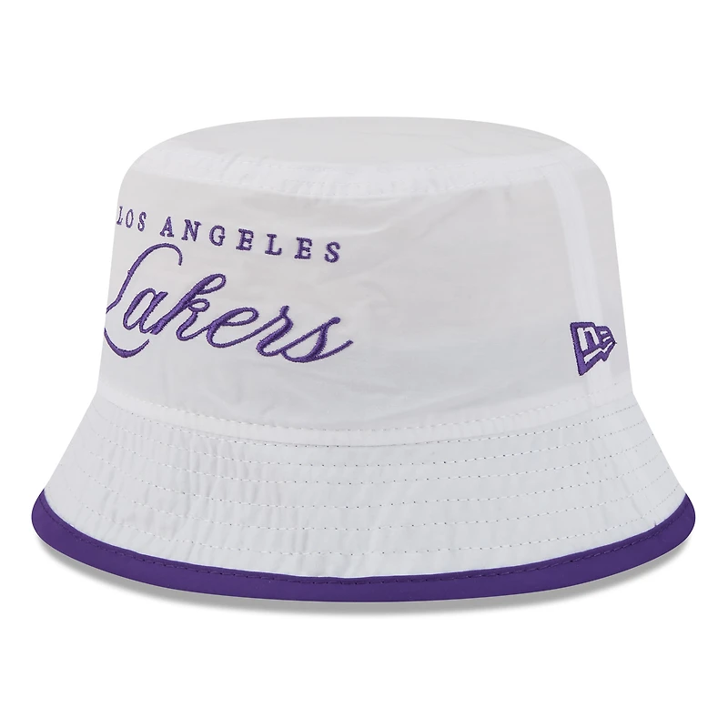 Men's New Era White/Purple Los Angeles Lakers 2025 NBA Draft Nylon Bucket Hat