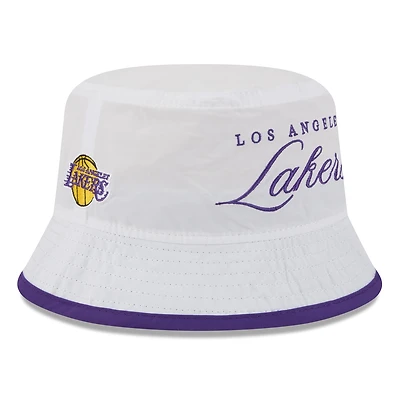 Men's New Era White/Purple Los Angeles Lakers 2025 NBA Draft Nylon Bucket Hat