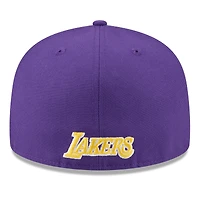 Casquette ajustée New Era 59FIFTY pour homme, blanche et violette, Los Angeles Lakers, collection NBA 2025 Tip Off Split Panel.