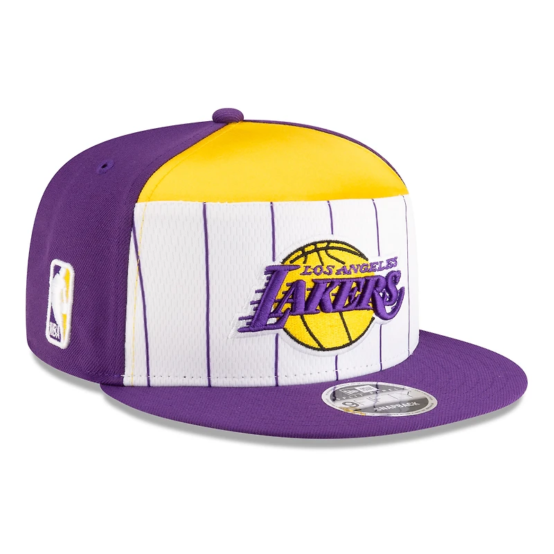 Casquette New Era blanche/violette Los Angeles Lakers 2025 NBA Tip Off Split Panel 9FIFTY Snapback pour homme