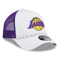 Men's New Era White/Purple Los Angeles Lakers Court Sport Foam A-Frame 9FORTY Adjustable Trucker Hat
