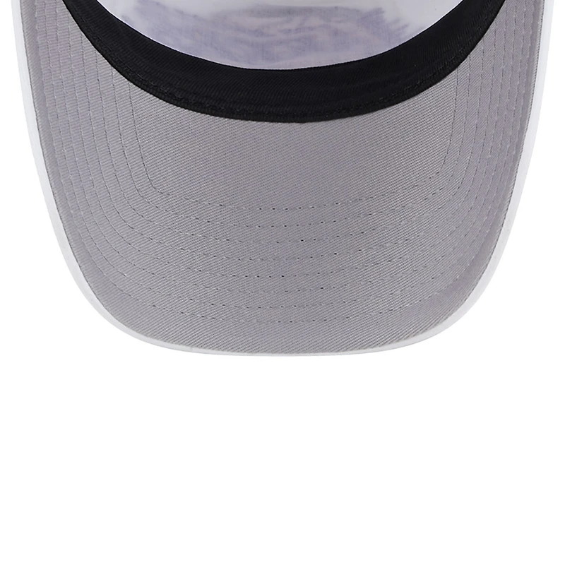 Men's New Era White/Purple Los Angeles Lakers Court Sport Foam A-Frame 9FORTY Adjustable Trucker Hat