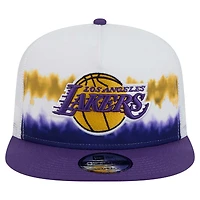 Men's New Era White/Purple Los Angeles Lakers Dip-Dye 9FIFTY A-Frame Trucker Snapback Hat