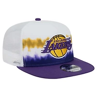 Men's New Era White/Purple Los Angeles Lakers Dip-Dye 9FIFTY A-Frame Trucker Snapback Hat